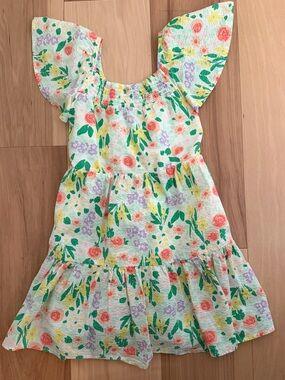 Cat & Jack Yellow Floral Tiered Dress with Green and Coral Accents